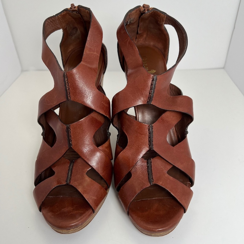 Cole Haan Cognac Leather Wedge Heel Sandals Size Size 8.5